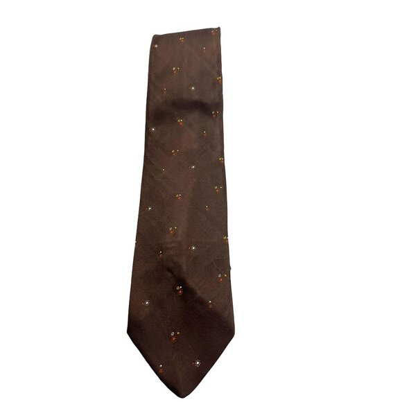 Gentlemen wear House Brown Floral Patterned Vintage Tie 14L - Picture 1 of 4